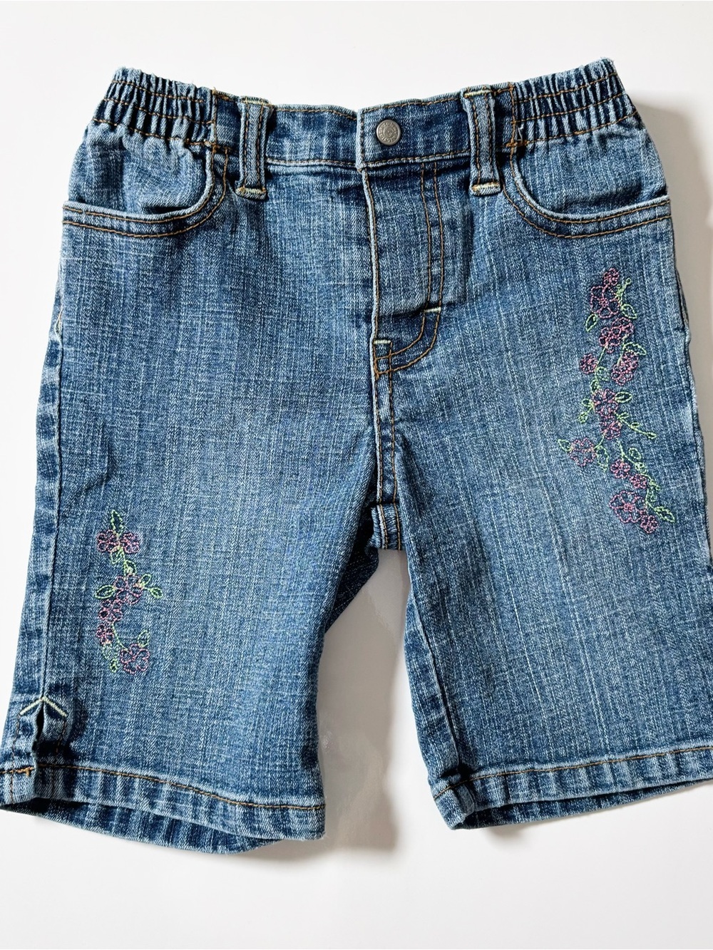 Vintage Tommy Hilfiger Embroidered Floral Denim Shorts Baby Girl 6-12M Coquette